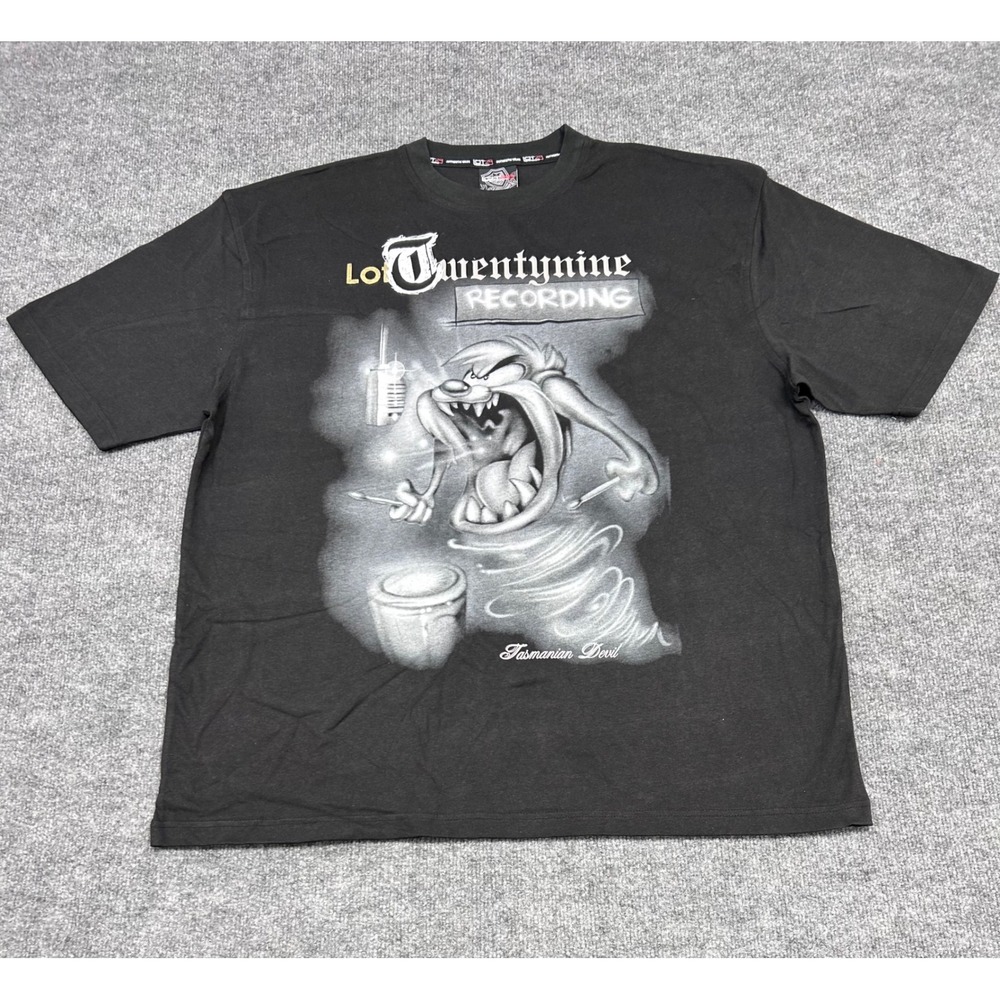 LOT29 Authentic Wear Vintage Black Tasmanian Devil Recording Graphic T-Shirt 3XL